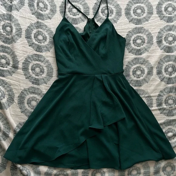 slim fit dress slacks BABARONI Sheath Halter Spaghetti Straps Beaded Mini Dress Dark Green, Dark Green / US0